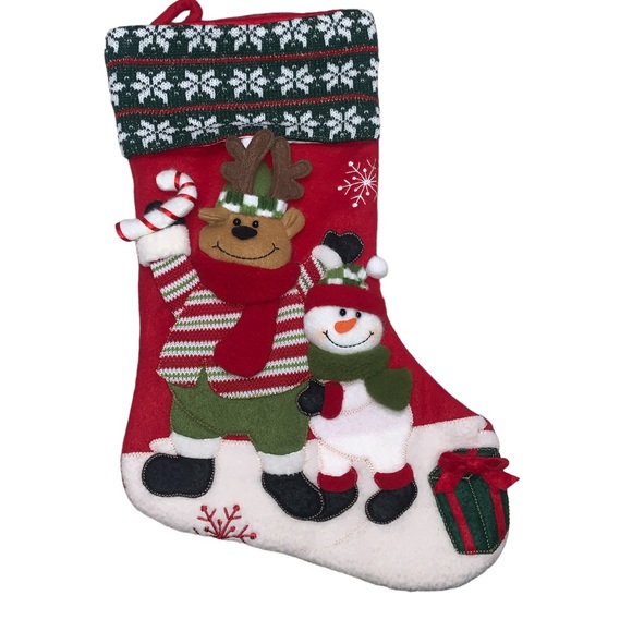 17.5" Long Christmas stocking 3-D reindeer & snowman - Picture 1 of 12